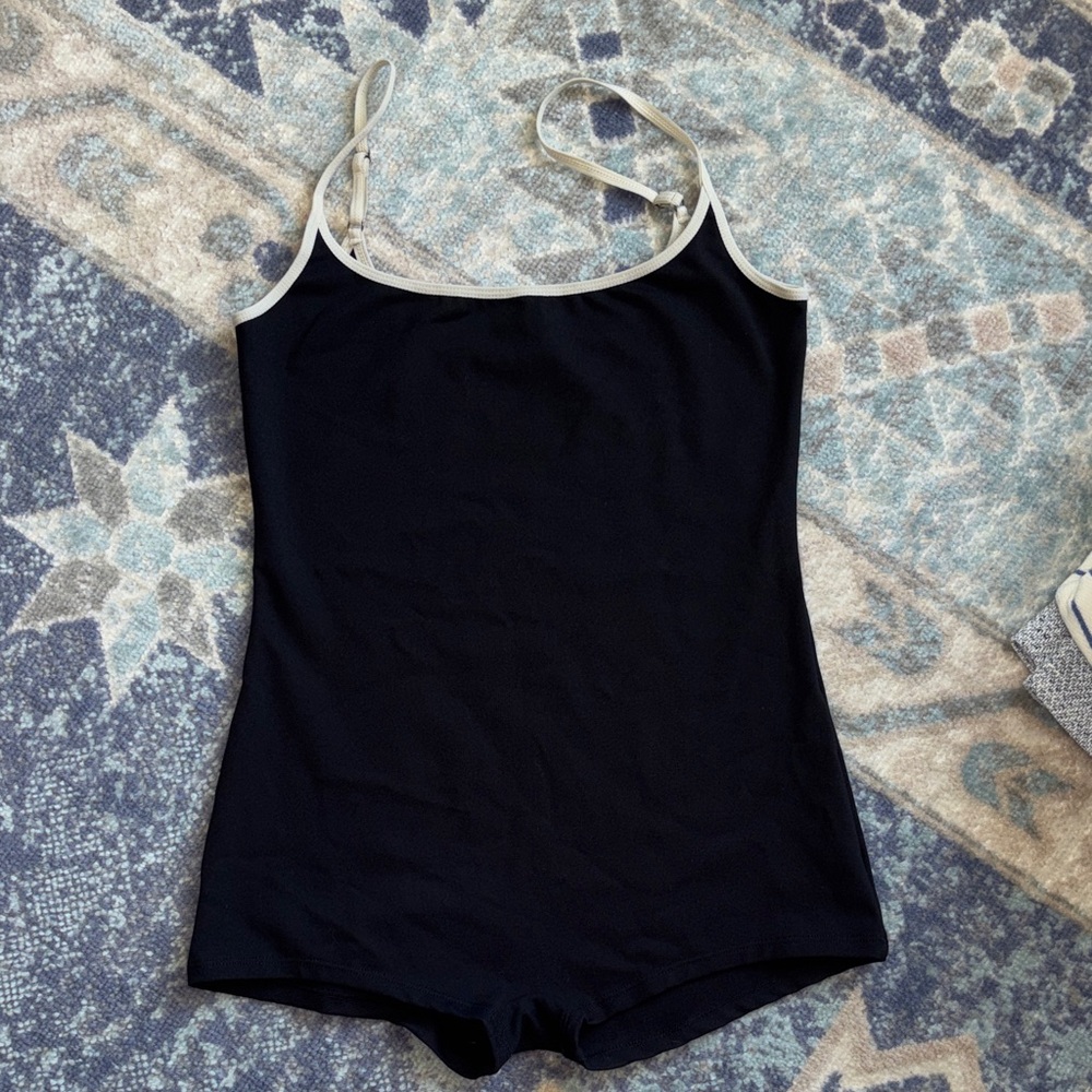 Women’s Black Tank-Style Pajama Romper with White Trim